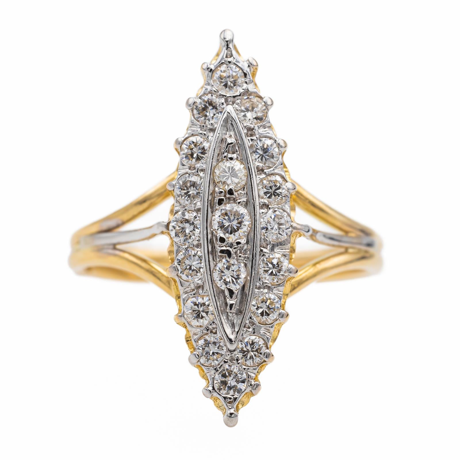 Bague Marquise En Or Blanc 18 Carats Avec Diamants - Taille 54 - Occasion Parfait État
