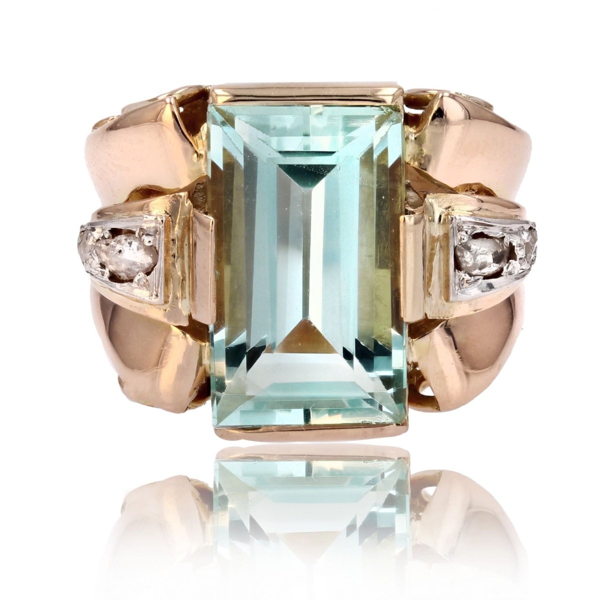 Bague Tank en or rose, aigue-marine et diamants – Castafiore