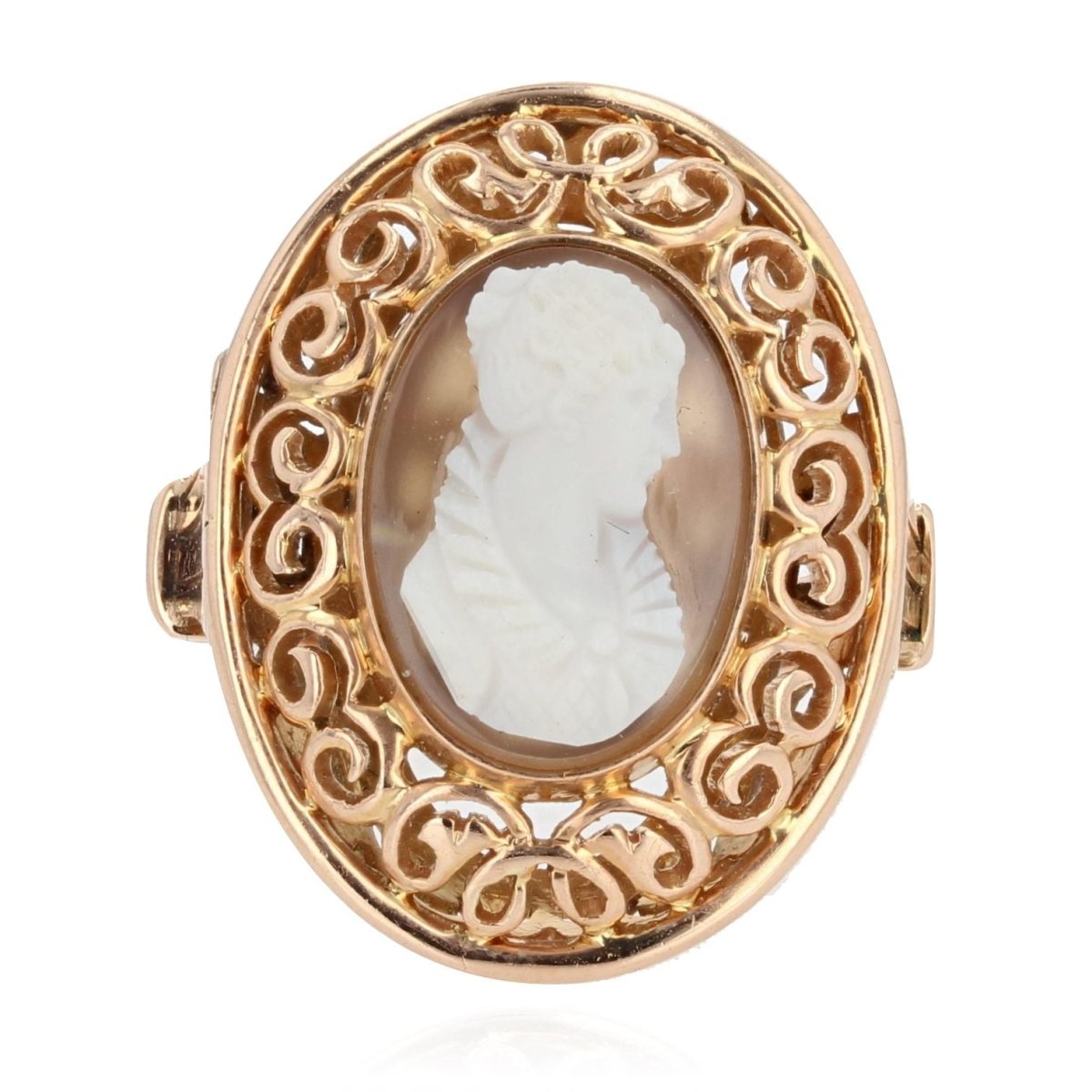 Bague Ancienne En Or 18 Carats Avec Agate - Taille 56,5, Style Camée, Occasion