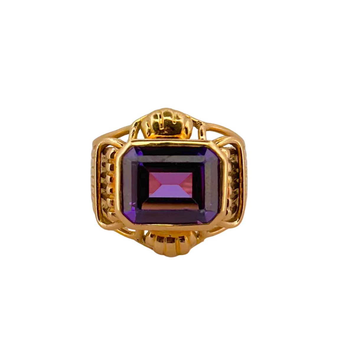 Bague En Or Jaune 18 Carats Avec Améthyste - Taille 54 - Bon état Général - Occasion