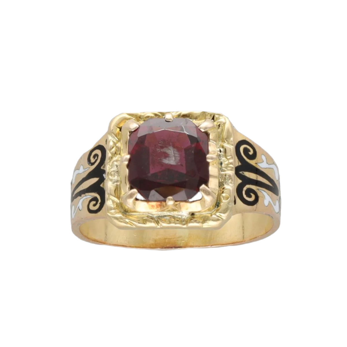 Ring Napoleon III signet ring in yellow gold 18K with enamel and - Main Image