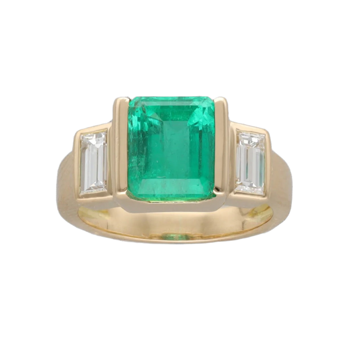 Bague contemporaine carrée en or 18 carats avec émeraude de Colombie et Bague contemporaine carrée en or 18 carats avec émeraude de Colombie et