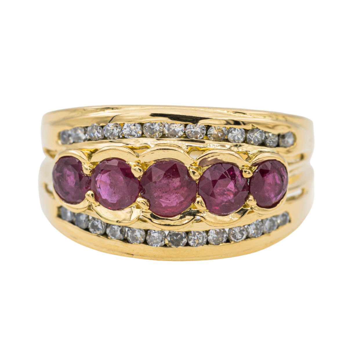 Bague En Or Jaune 18 Carats Avec Rubis - Taille 54, Occasion