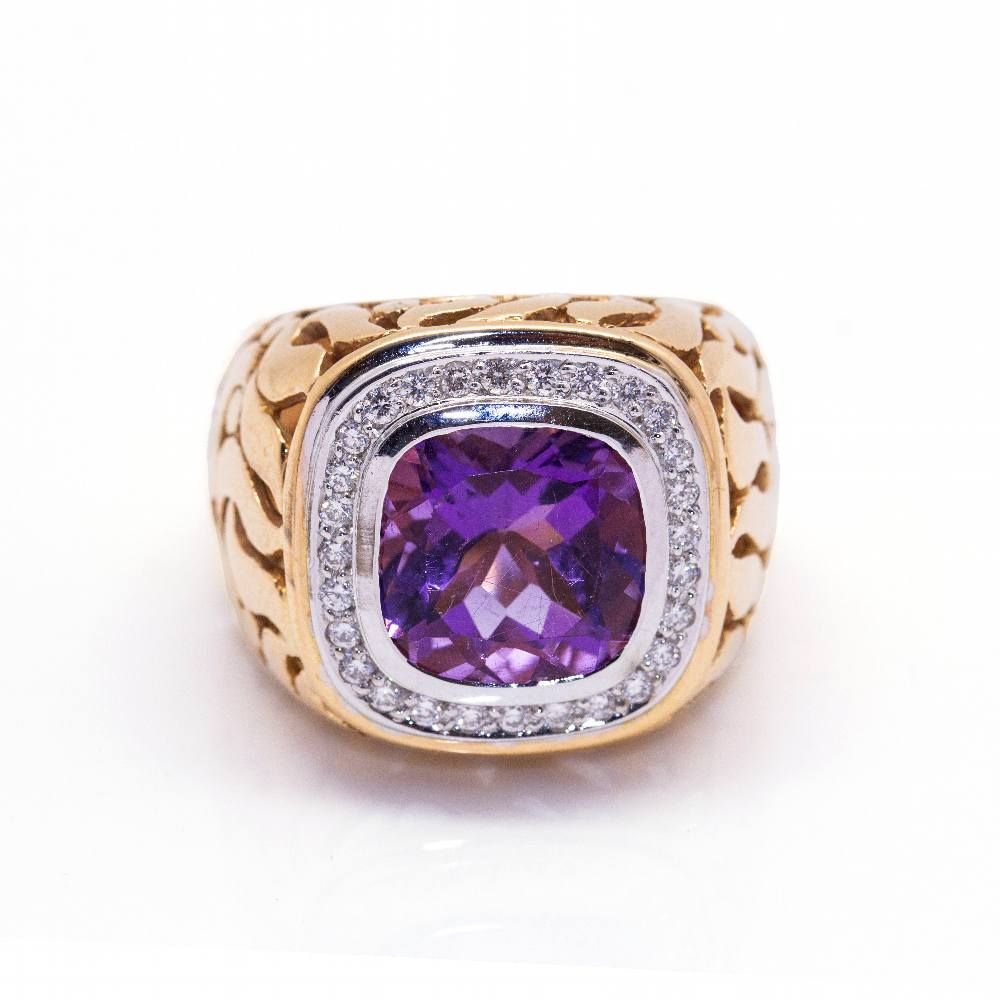 Bague en or rose, or blanc, améthyste et diamants – Castafiore