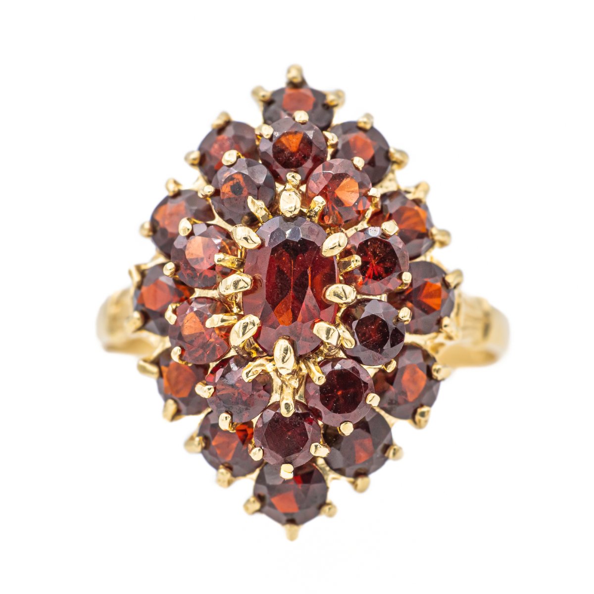 Bague Vintage En Or 9 Carats Avec Grenat - Taille 52, Sertie, Pour Femme