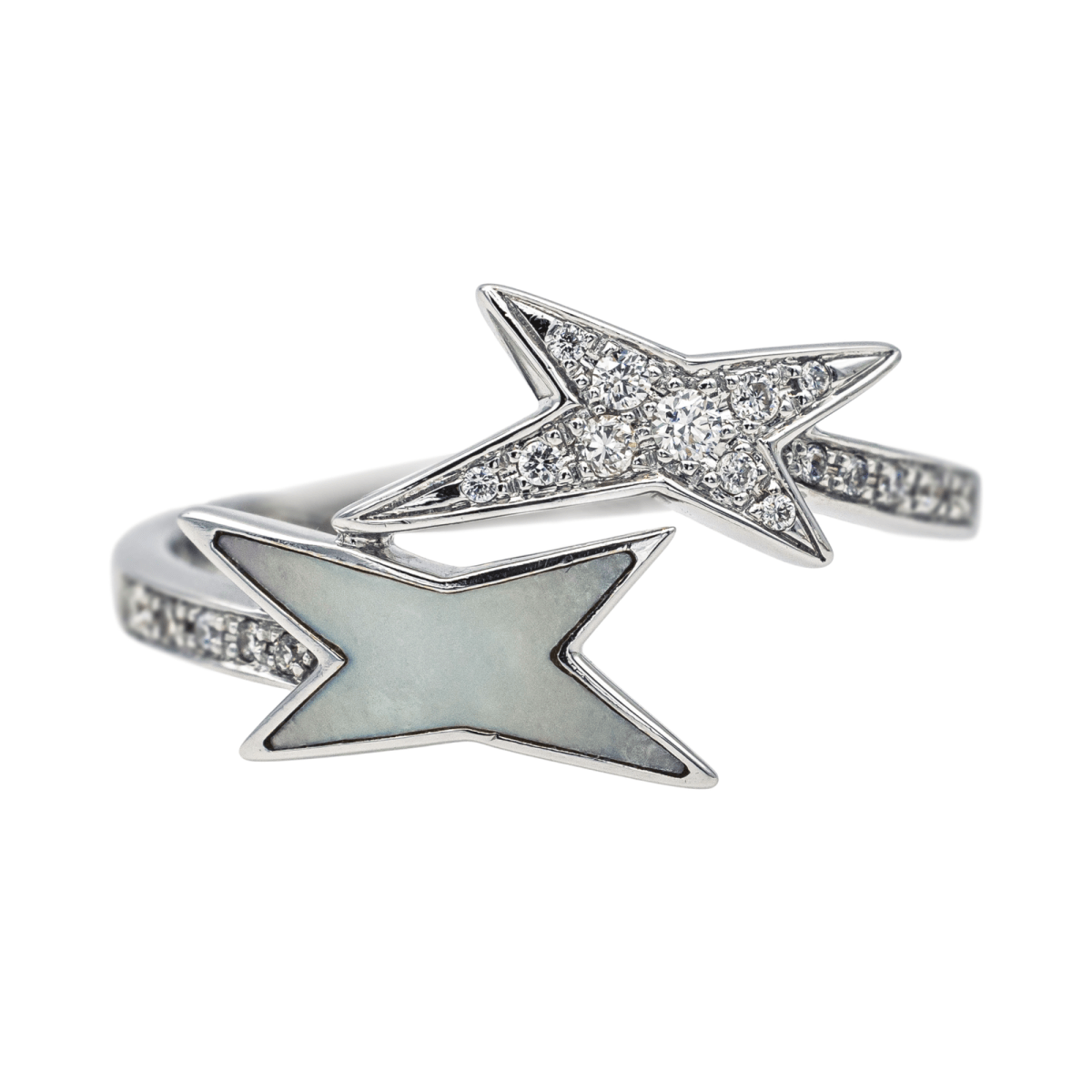 Bague En Argent Massif Avec Nacre Et Brillant étoile - Taille 54, Occasion, Créateur Original