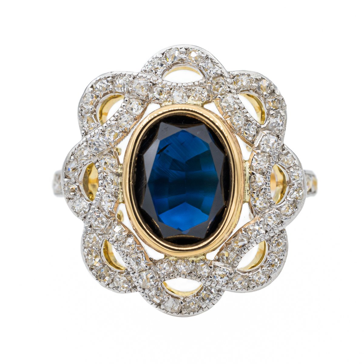 Ring Pompadour en yellow gold, white gold, sapphire and diamonds