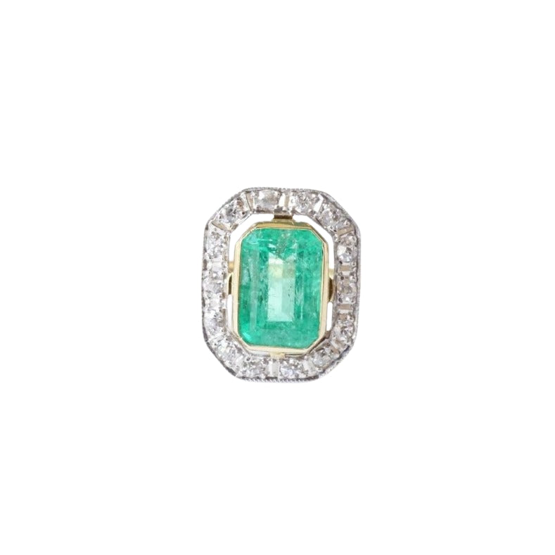 Bague rectangulaire or émeraude de Colombie 1.60 carats et diamants - Castafiore