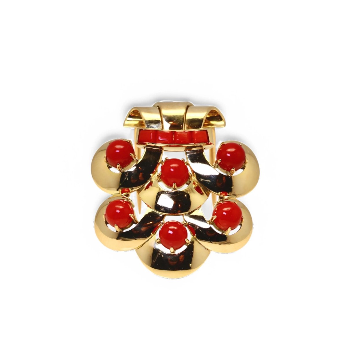 Brooch BULGARI Lapel clips yellow gold and coral – Castafiore