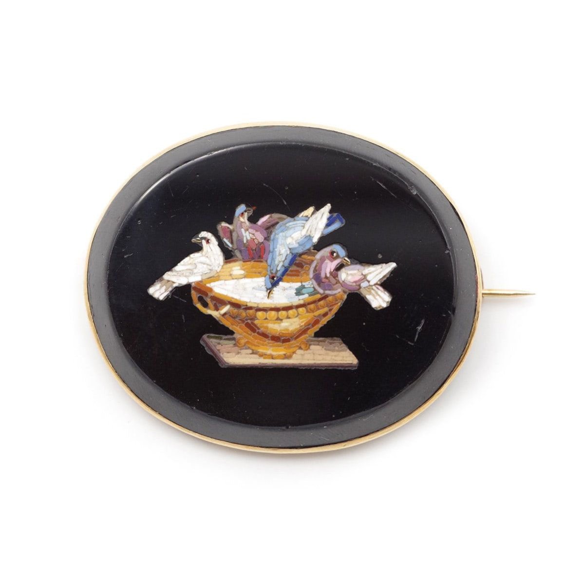 Broche italienne vintage colorée en micro-mosaïque couleur or - En vente sur 1st