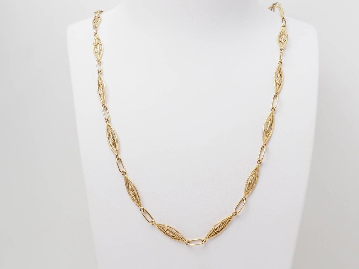 Collier de perles en cornline filigrne rt déco en or blnc 14 crts