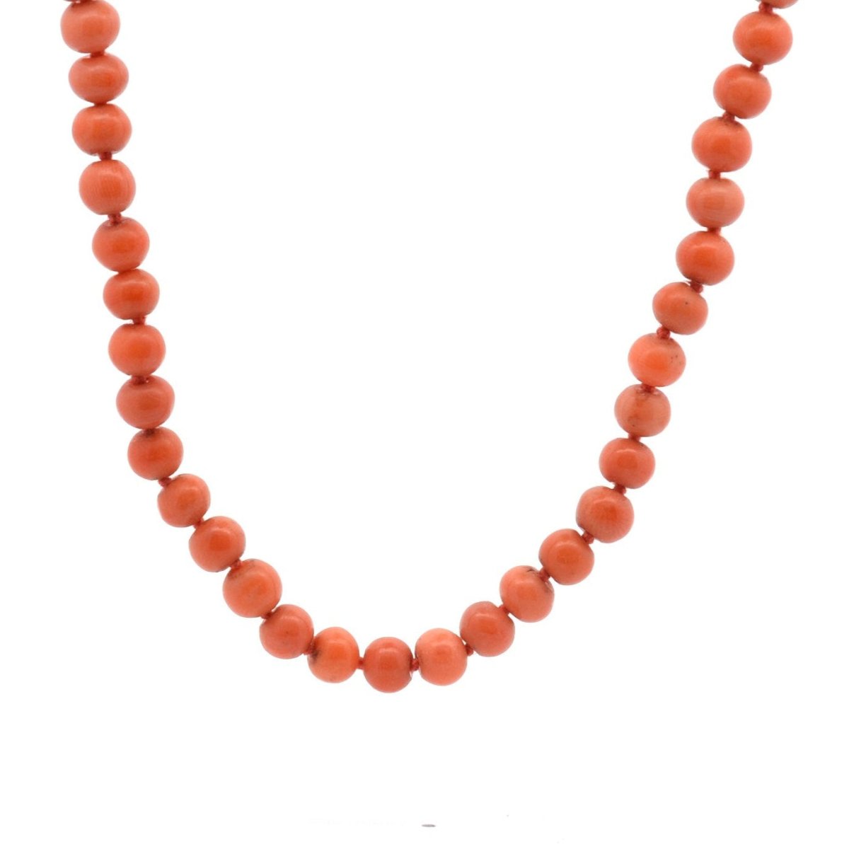 Superbe Collier Ancien - Corail Naturel Sur Chaîne Or 18K Avec 2 Diamants - Occasion à Réenfiler