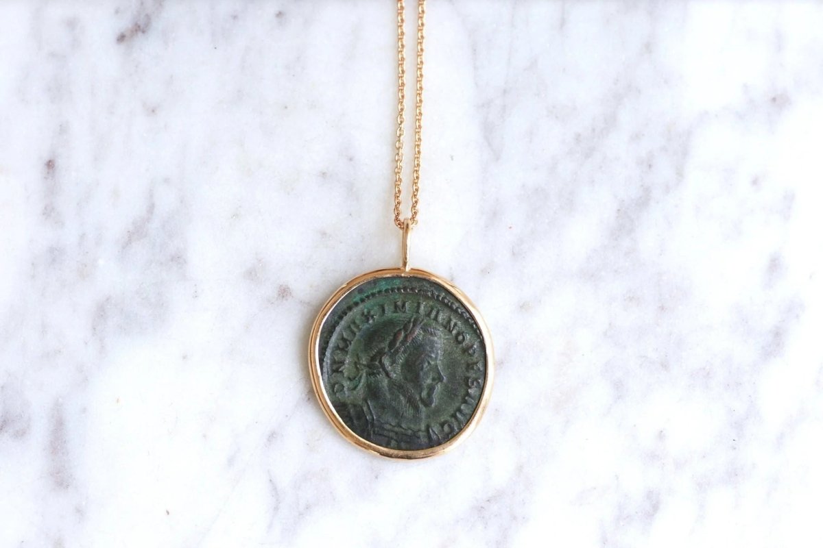 Collier Pendentif Pièce Empereur Romain Auguste Fait Main