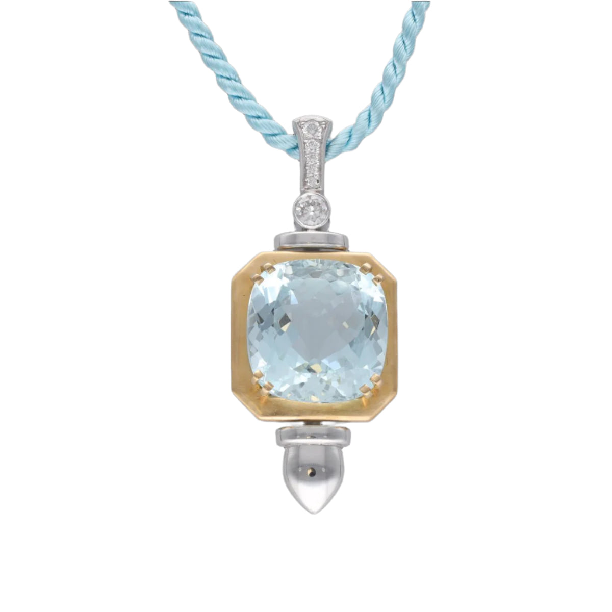 Pendant in yellow gold and gray 18 Cts with an Aquamarine and
