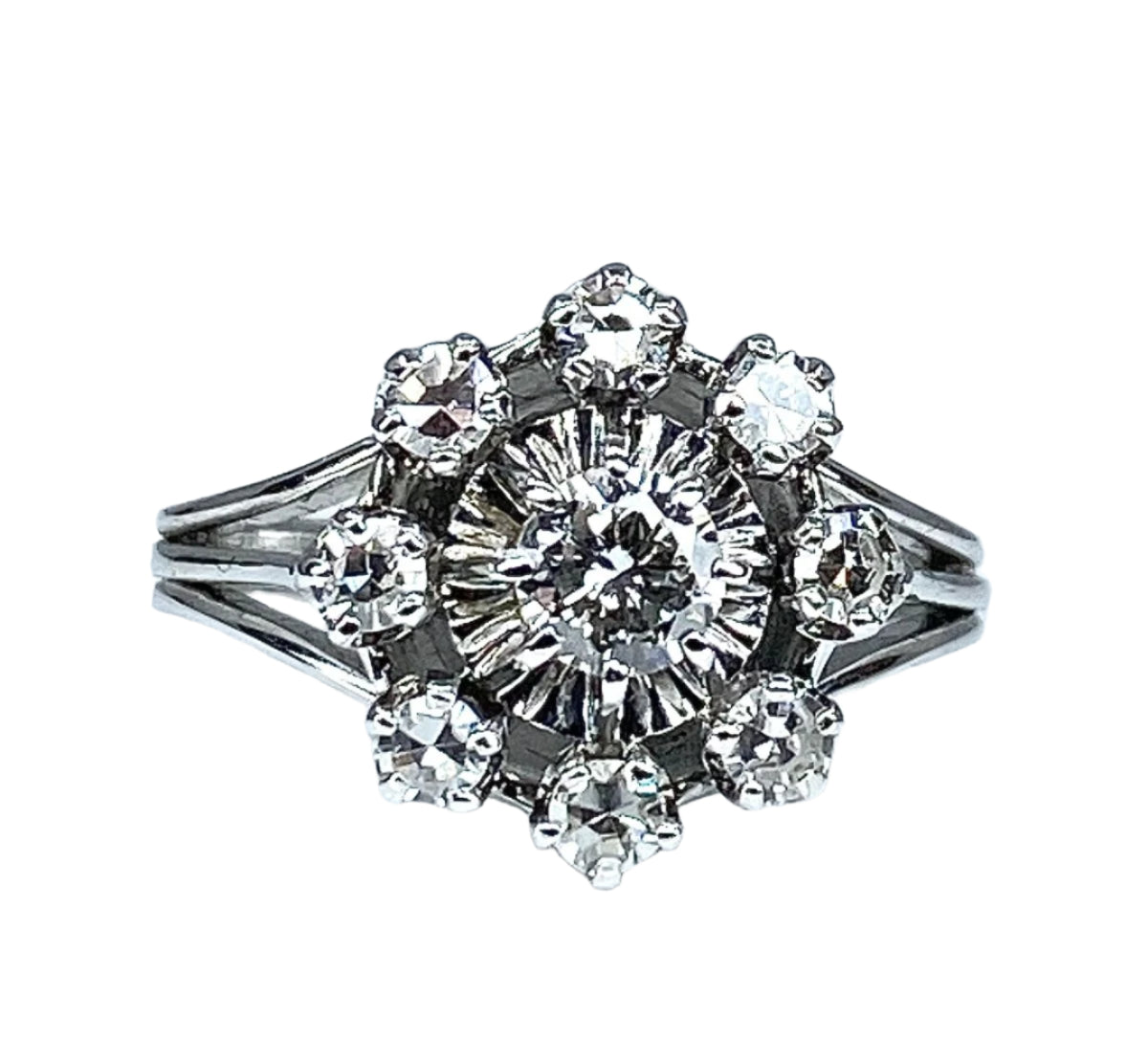 Bague Or Blanc 18 Carats - Modèle Marguerite Sertie De Diamants (1 Carat Total) - Taille 49