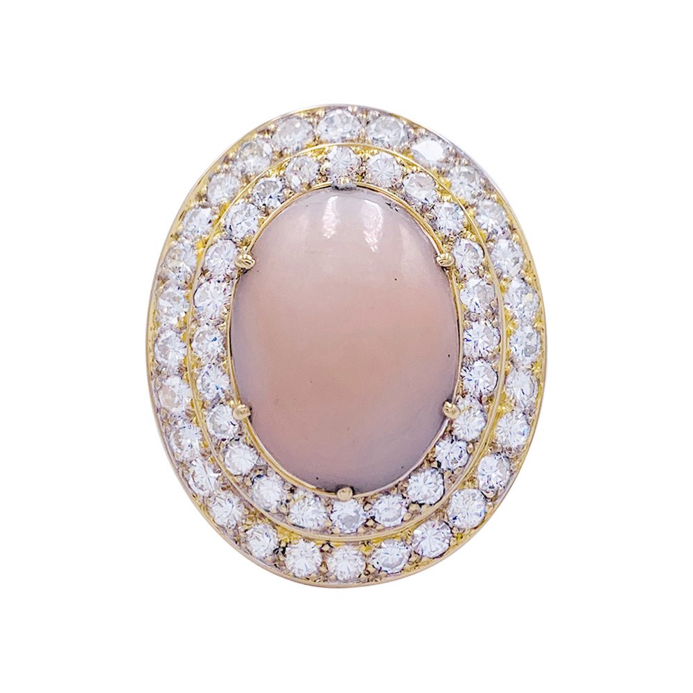 Bague En Or Jaune 18 Carats Avec Corail Et Diamants - Taille 53, Occasion, Référence 5510