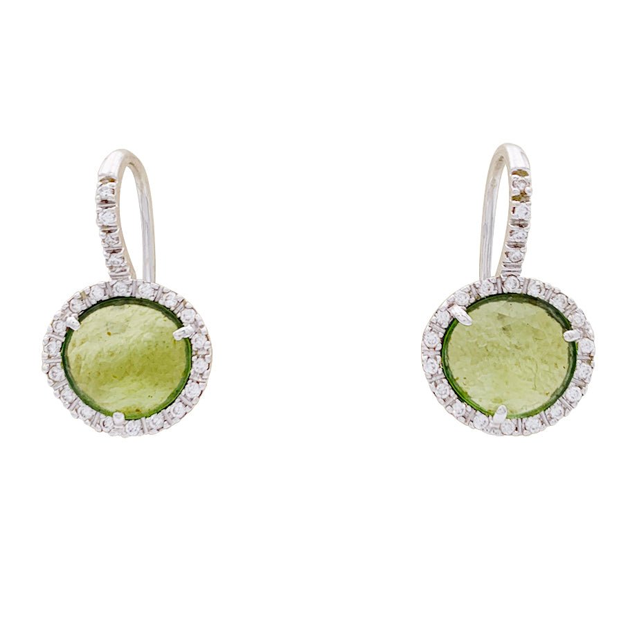 Boucles D'oreilles Dormeuses Anciennes En Or 18 Carats Avec Diamants Et Péridot – Style Napoléon III