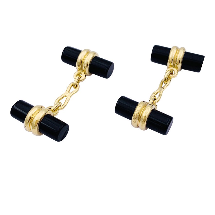 Boutons De Manchette En Or 333 Sertis D’onyx Et Saphir Blanc – Élégance Sobre Et Raffinée