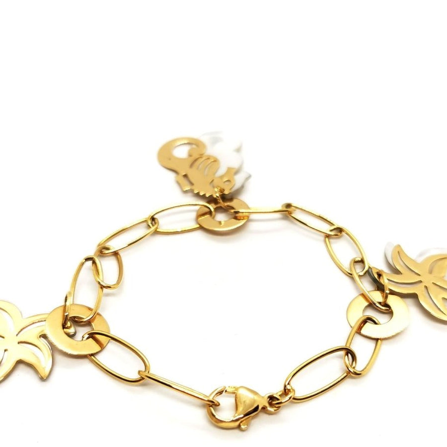Bracelet Maille ovale Breloques océan en or jaune et nacre - Castafiore