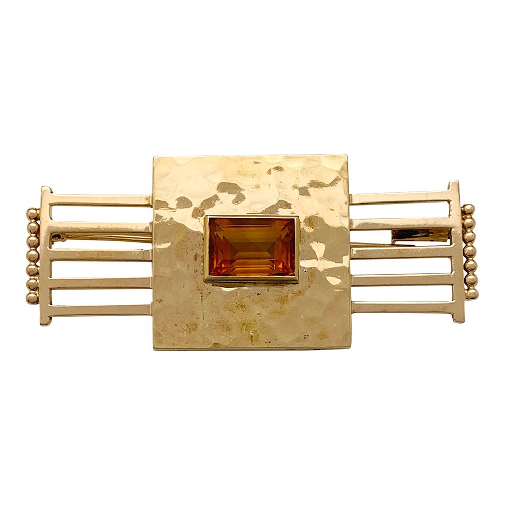 Broche Spirale Verre Facetté Topaze Citrine Strass - Vintage - Alliage Doré