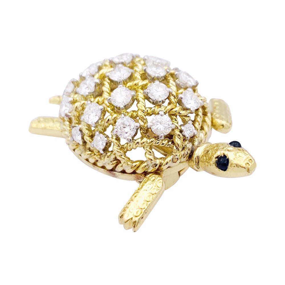 Petite broche tortue rené gouin émaillée/ doré, rouge