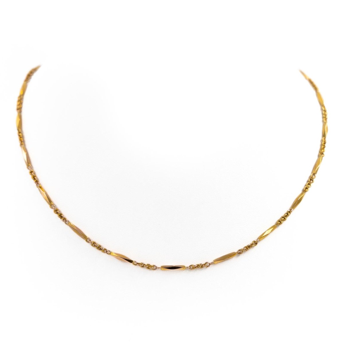 Collier Rétro Maille Plate Or 3195 - Bijou Vintage Femme, Fantaisie Torsadé, Occasion Parfait État
