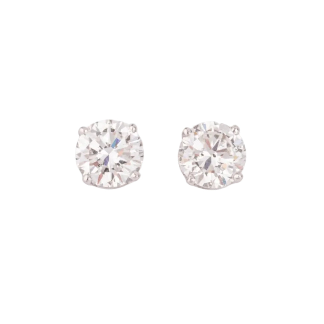 Puces D'oreilles Vintage En Or Blanc 18k Avec Diamants Sertis Griffes - Occasion
