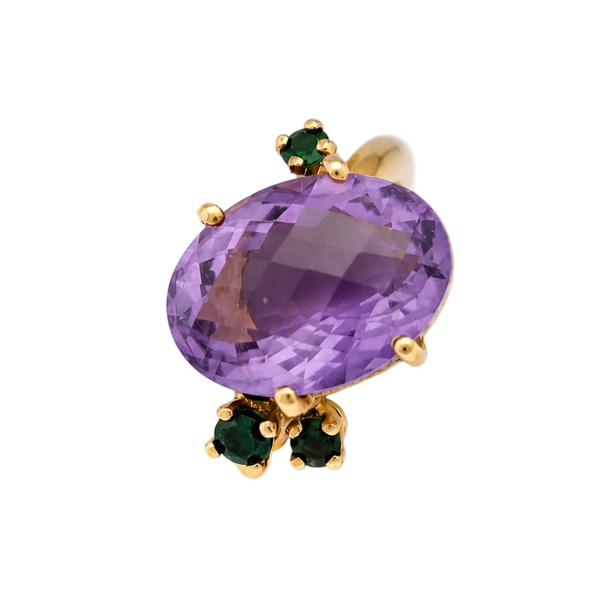 Bague Cocktail en or jaune, améthyste et tsavorites