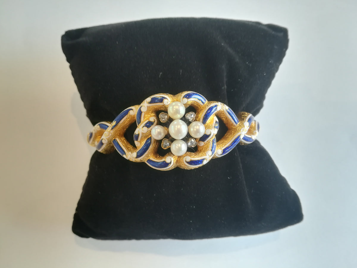 Bracelet ancien Or Email Perles Diamants