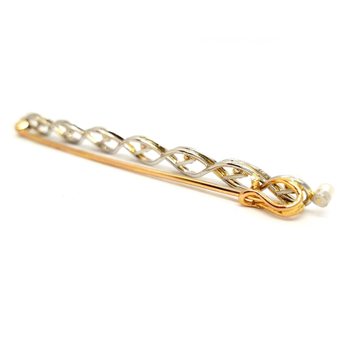 Broche Art déco en 2 ors serti diamants et perles