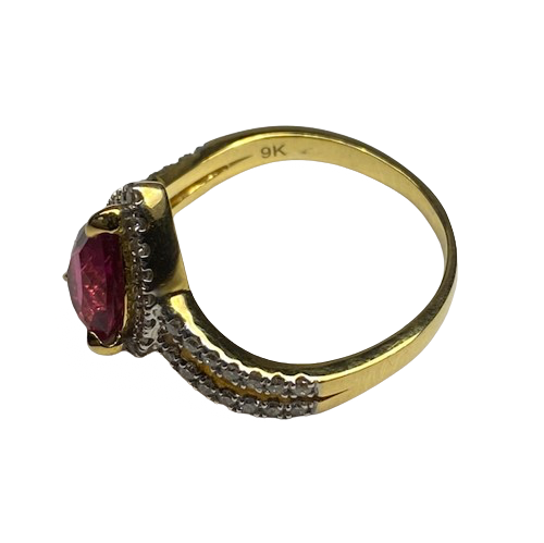 Bague Entourage en or jaune, rubellite tourmaline et diamants
