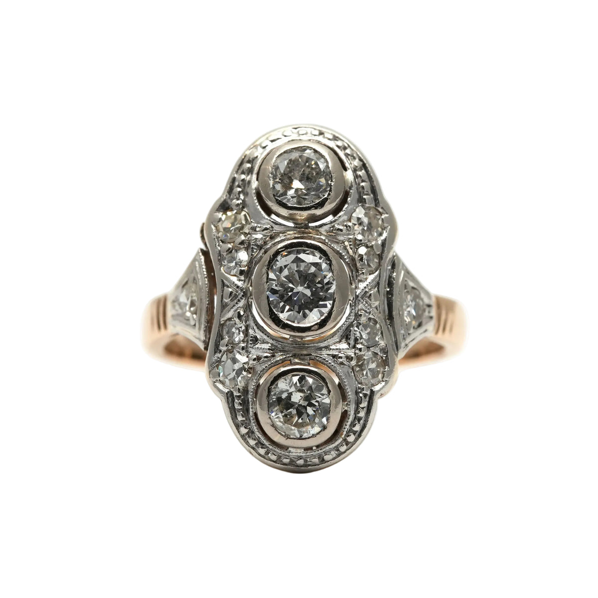 Bague Trilogie en or blanc, or jaune et diamants