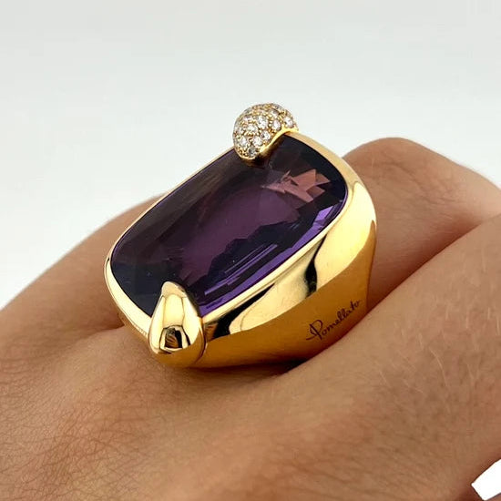 Bague Cocktail POMELLATO en or jaune, améthyste et diamants
