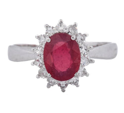 Bague Entourage en or blanc, rubis et diamants
