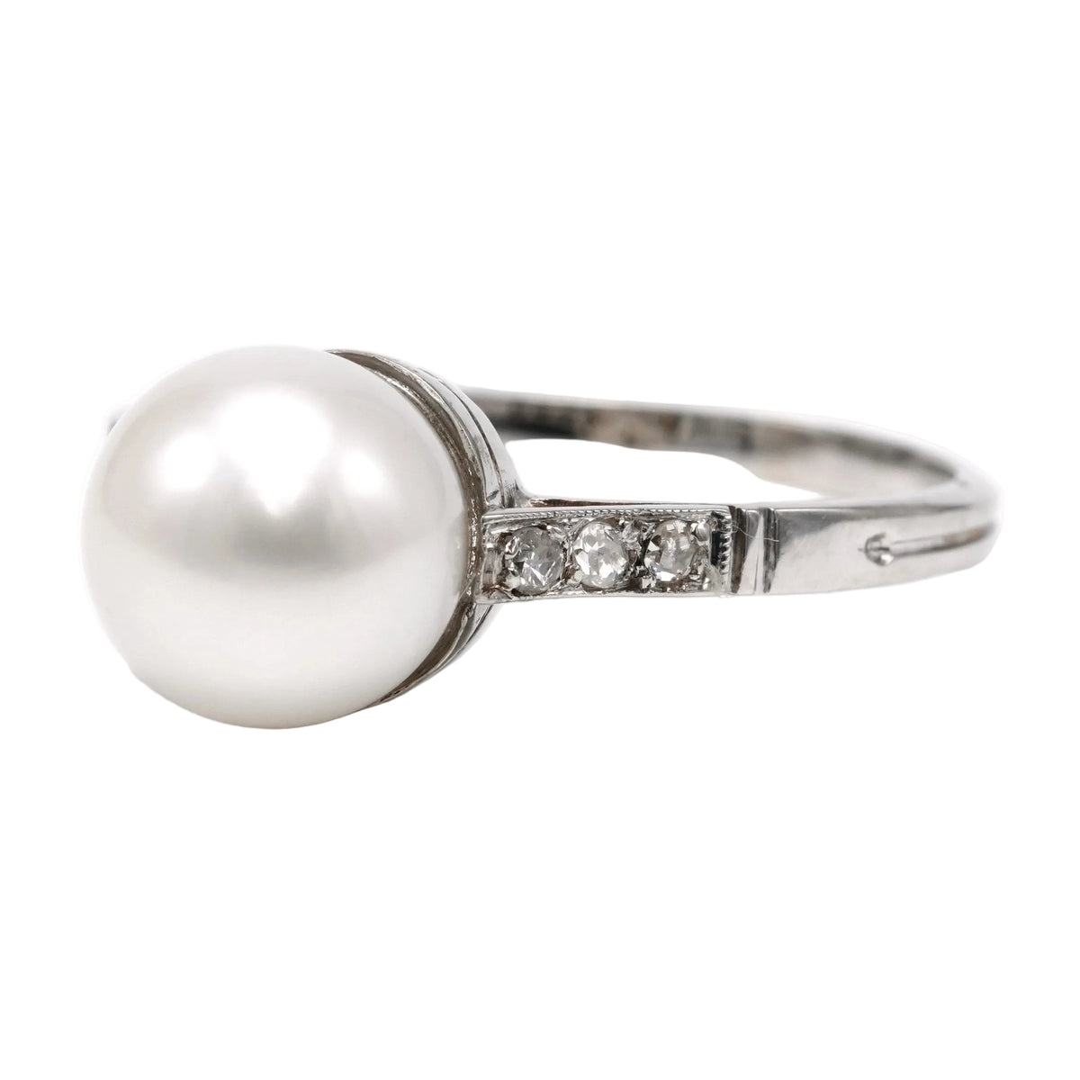 Bague Solitaire en or blanc, perle et diamants