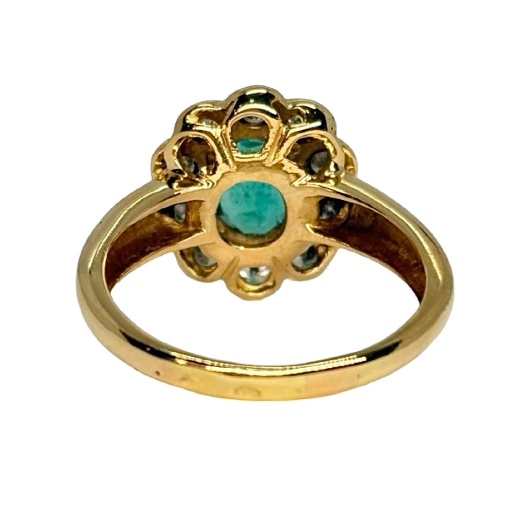 Bague Marguerite en or jaune, émeraude et diamants