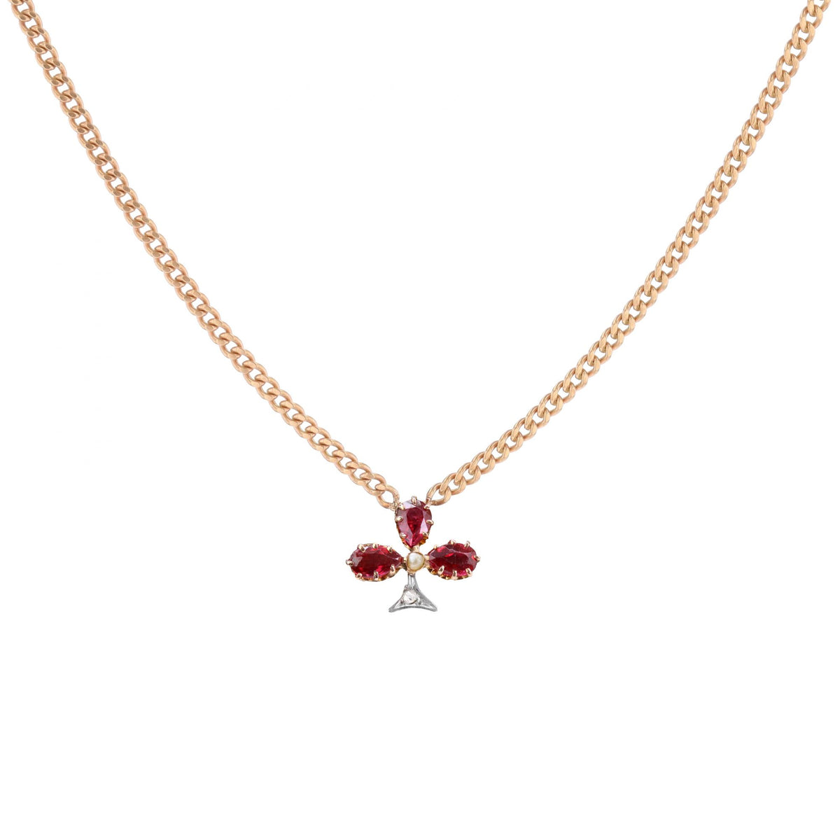 Collier Pendentif en or rose, perle, rubis et diamant