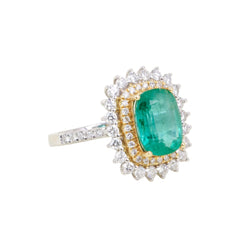 Bague Entourage en or blanc, or jaune, émeraude et diamants