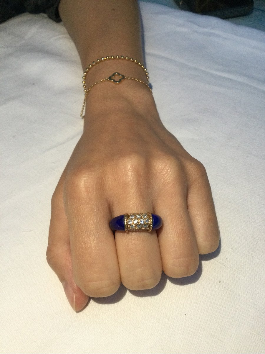 Bague Jonc en or jaune, lapis-lazuli et diamants