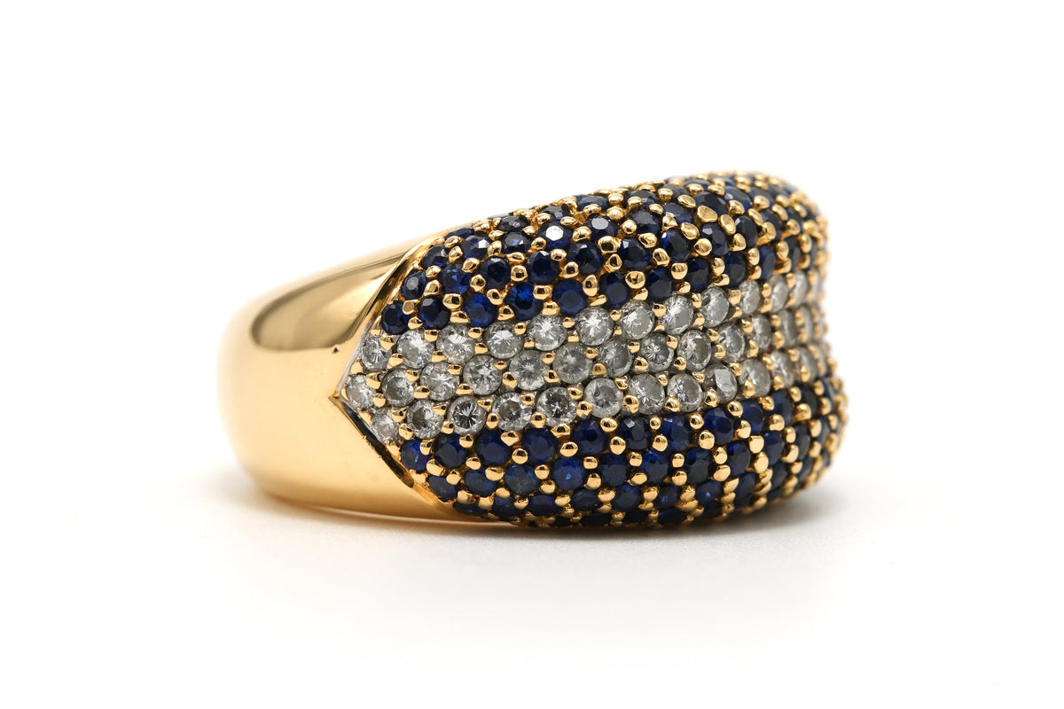 Bague Dôme en or jaune, saphirs et diamants