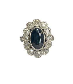 Bague Pompadour en platine, saphir et diamants