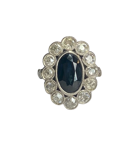 Bague Pompadour en platine, saphir et diamants