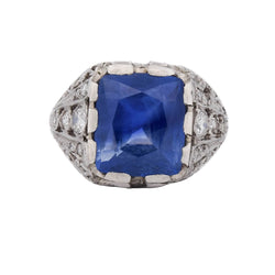 Bague Cocktail en platine, saphir et diamants