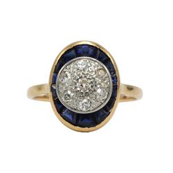 Bague en or jaune, platine, saphirs et diamants