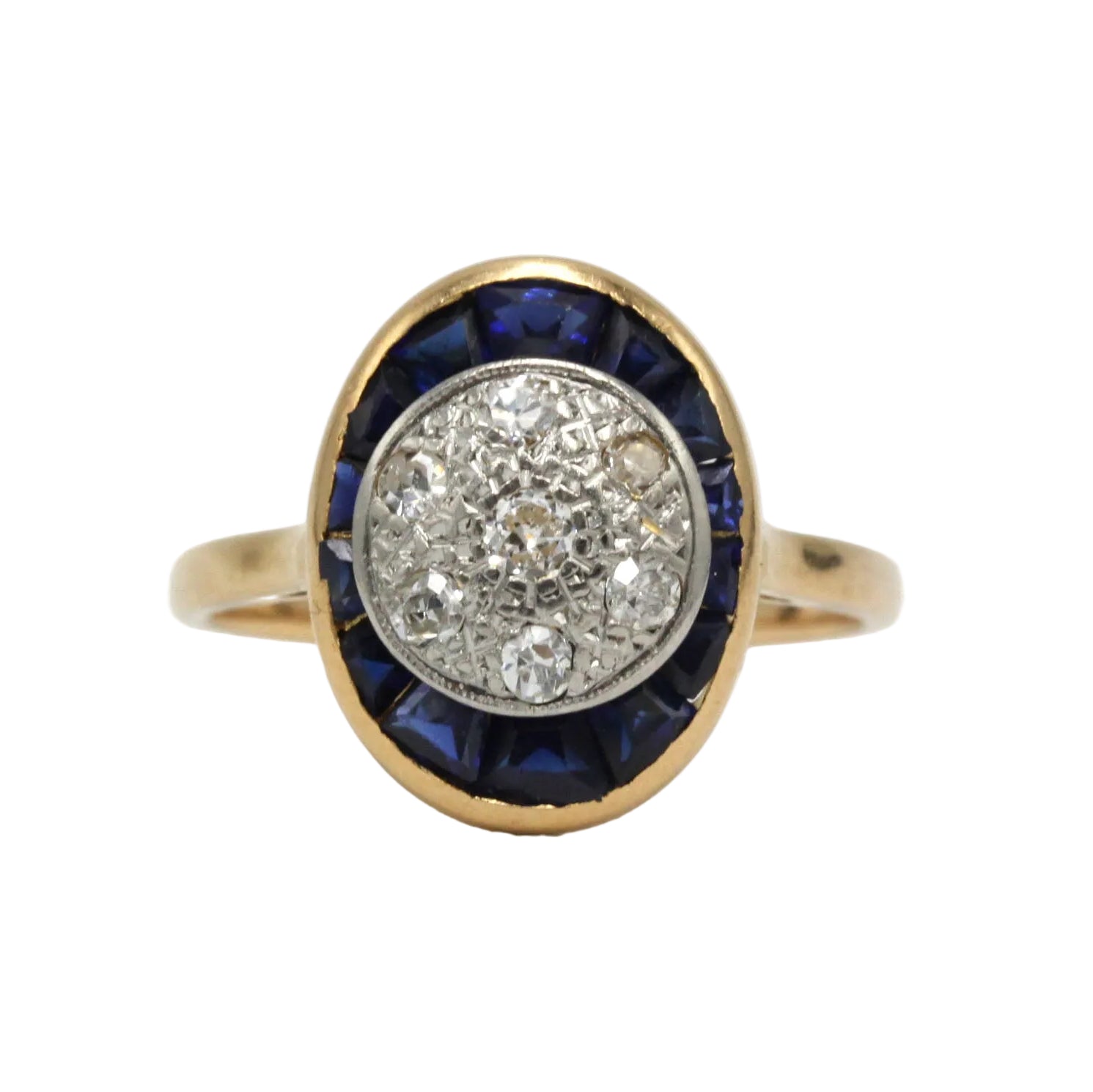 Bague en or jaune, platine, saphirs et diamants