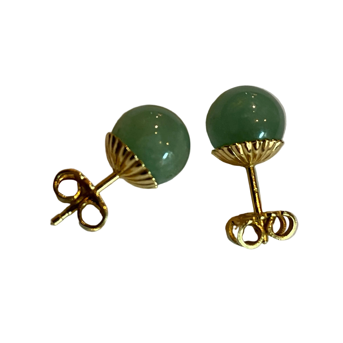 Boucles d'oreilles Puces en or jaune et jade