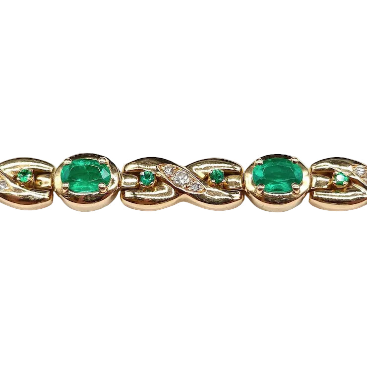Bracelet Ligne en or jaune, émeraudes et diamants