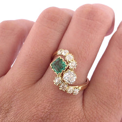 Bague Toi & Moi en or jaune, émeraude et diamants