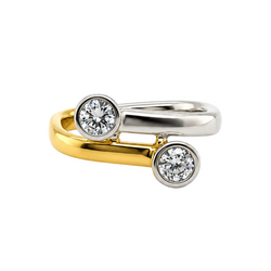 Bague Toi & Moi en or jaune, platine et diamants