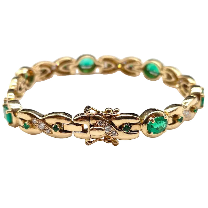 Bracelet Ligne en or jaune, émeraudes et diamants